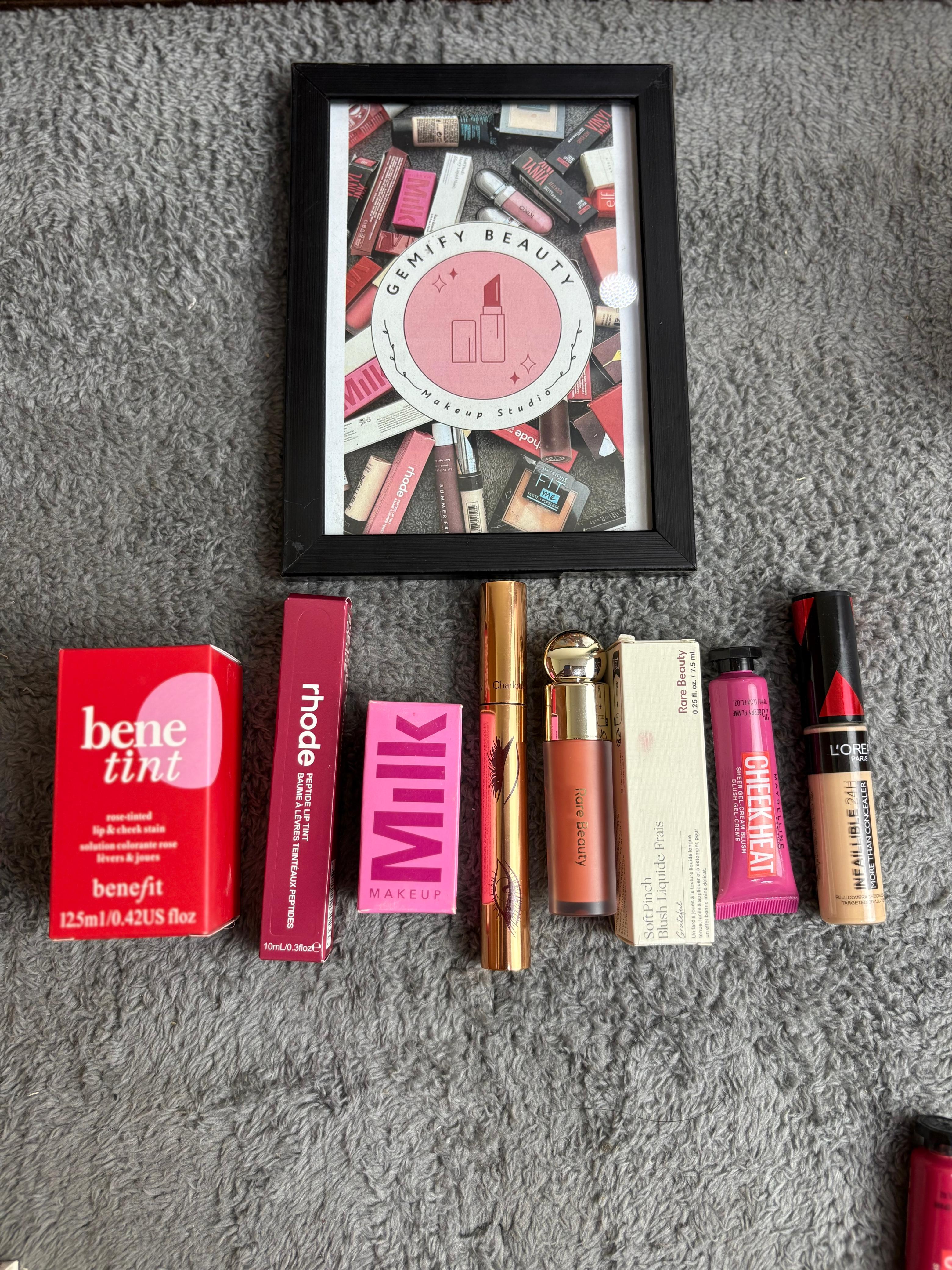 SUPER DEAL 7 ITEMS Rhode lip gloss| rare beauty blush | loyreal concealer | BENE TINT |MILK TINT|CHARLOTE TIBURY MASCARA ( shades confirmed through whatsapp )