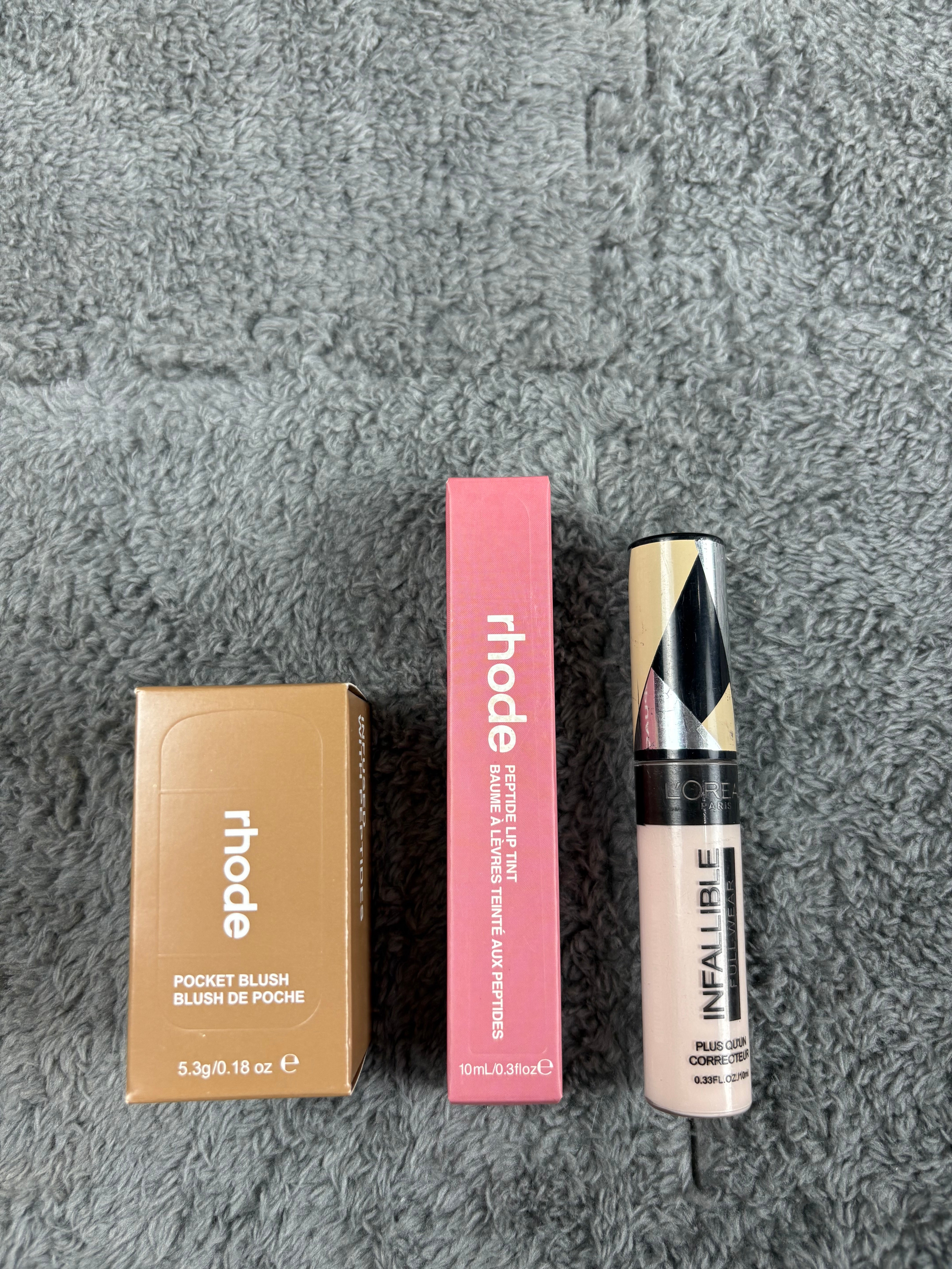 Rhode blush | rhode lipgloss | loreal infallable concealer  ( shades confirmed through whatsapp) u will receive msg after placing order