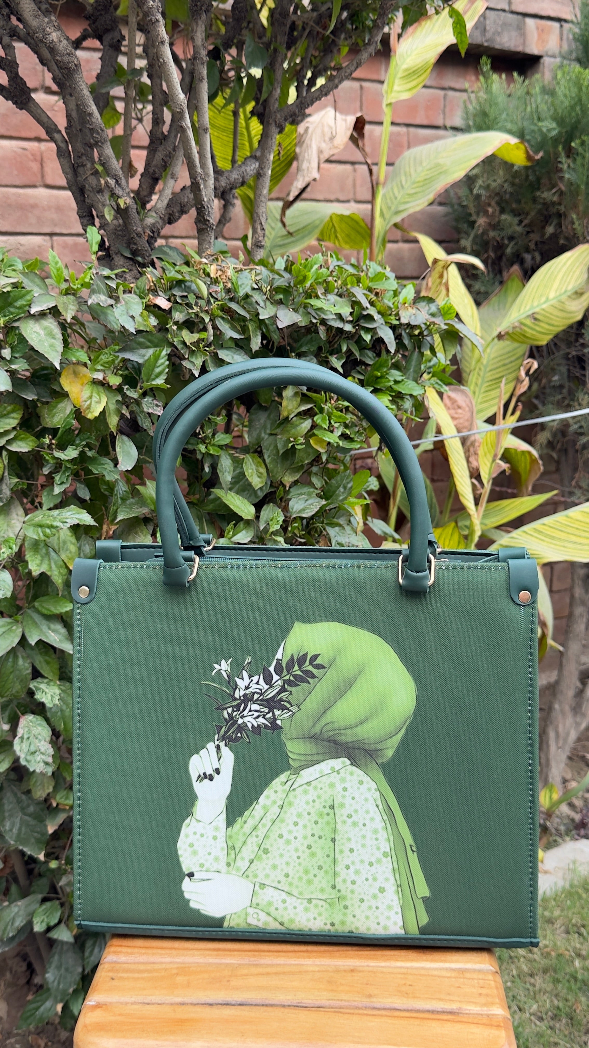 Hijab girl Green Canvas Tote Bag