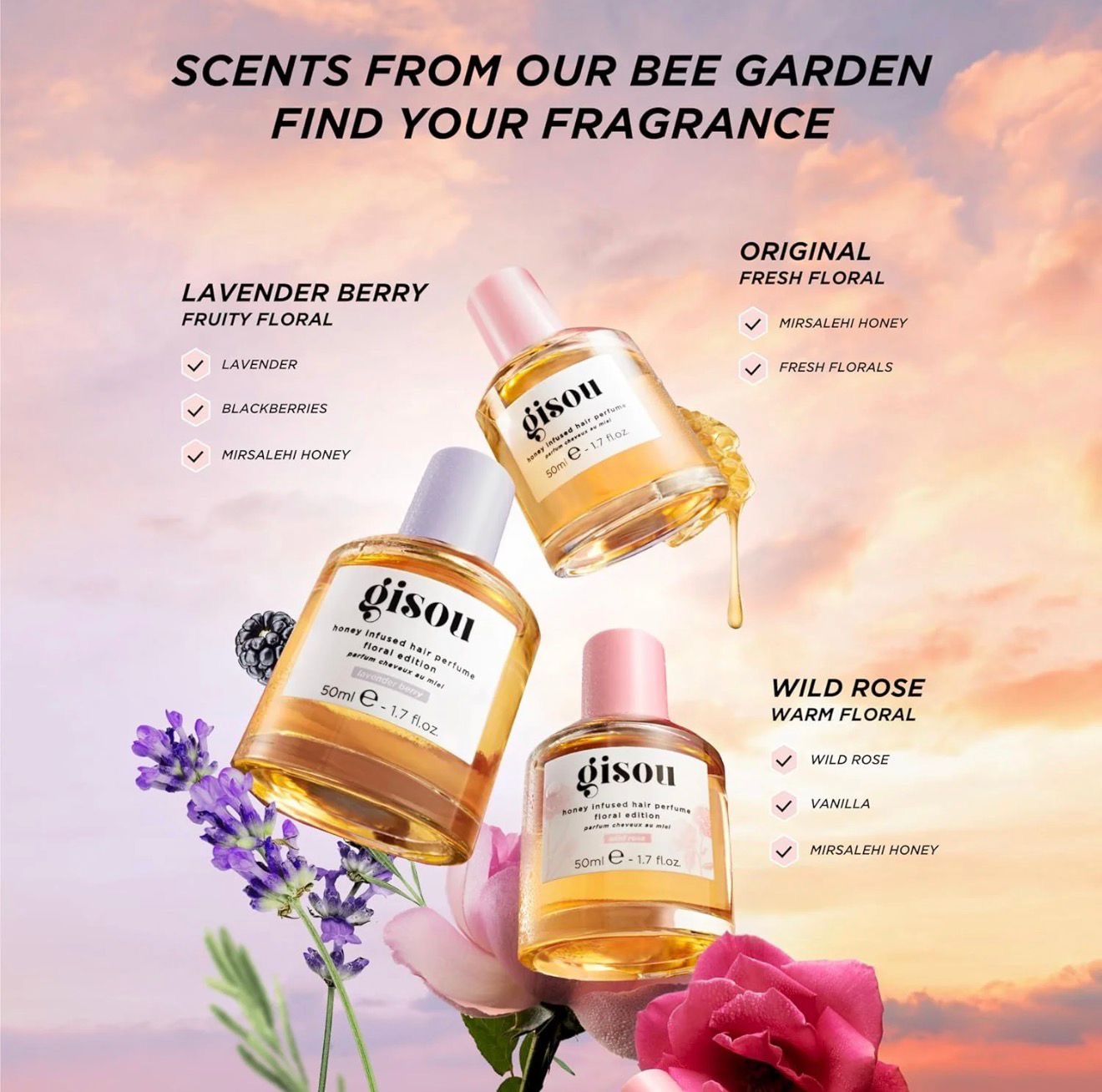 Gisou Honey Infused Hair Perfume Wild Rose 50ml