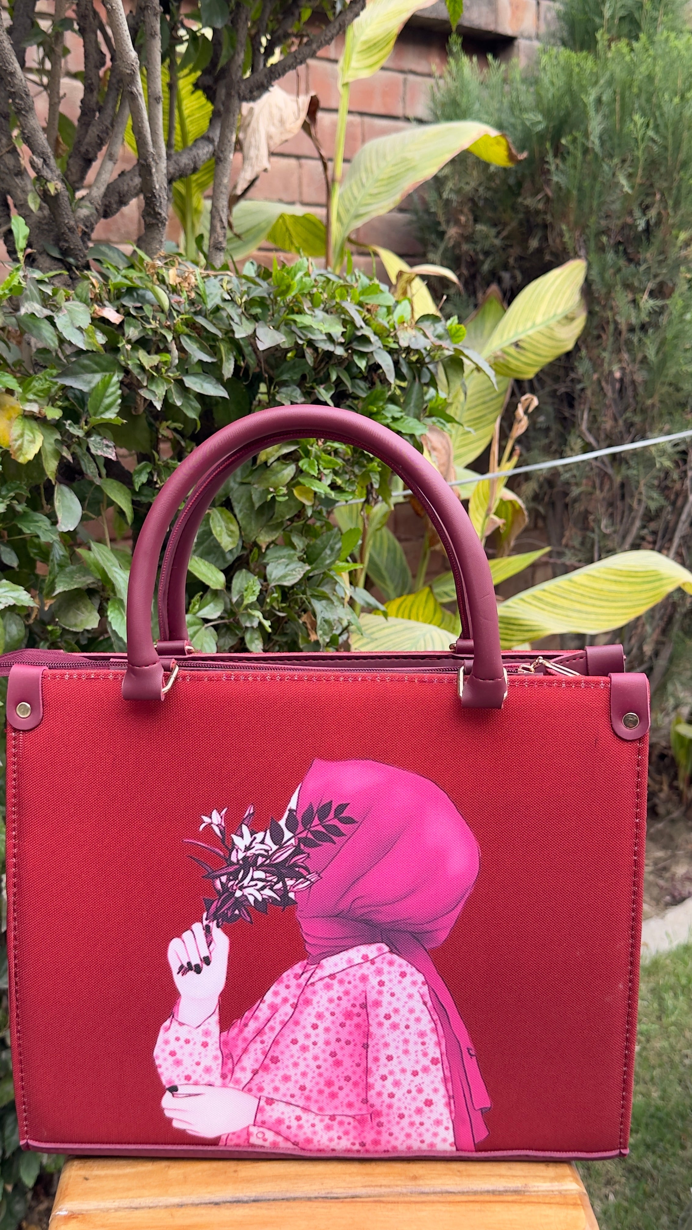 Hijab girl Red Canvas Tote bag