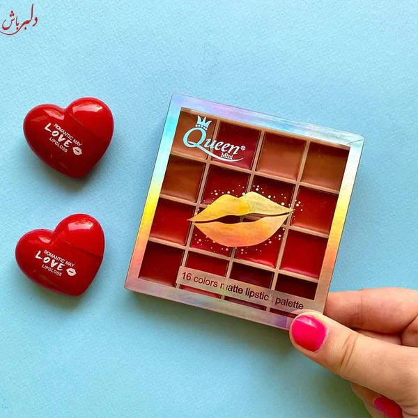Queen Mini | 16 Colors Matte Lipstick Palette Highly Pigmented for Makeup