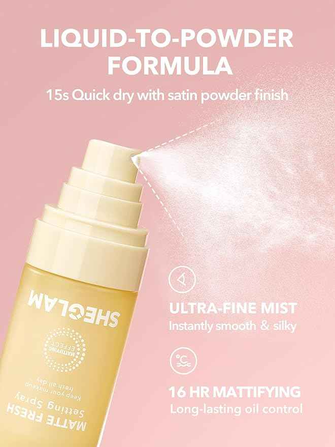 SHEGLAM Matte Fresh Setting Spray Ultra Matte Liquid-To-Powder Long Lasting Makeup YELLOW