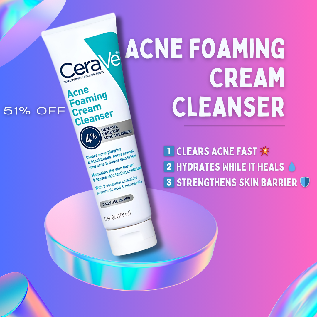 CeraVe Acne Foaming Cream Cleanser with 4% Benzoyl Peroxide