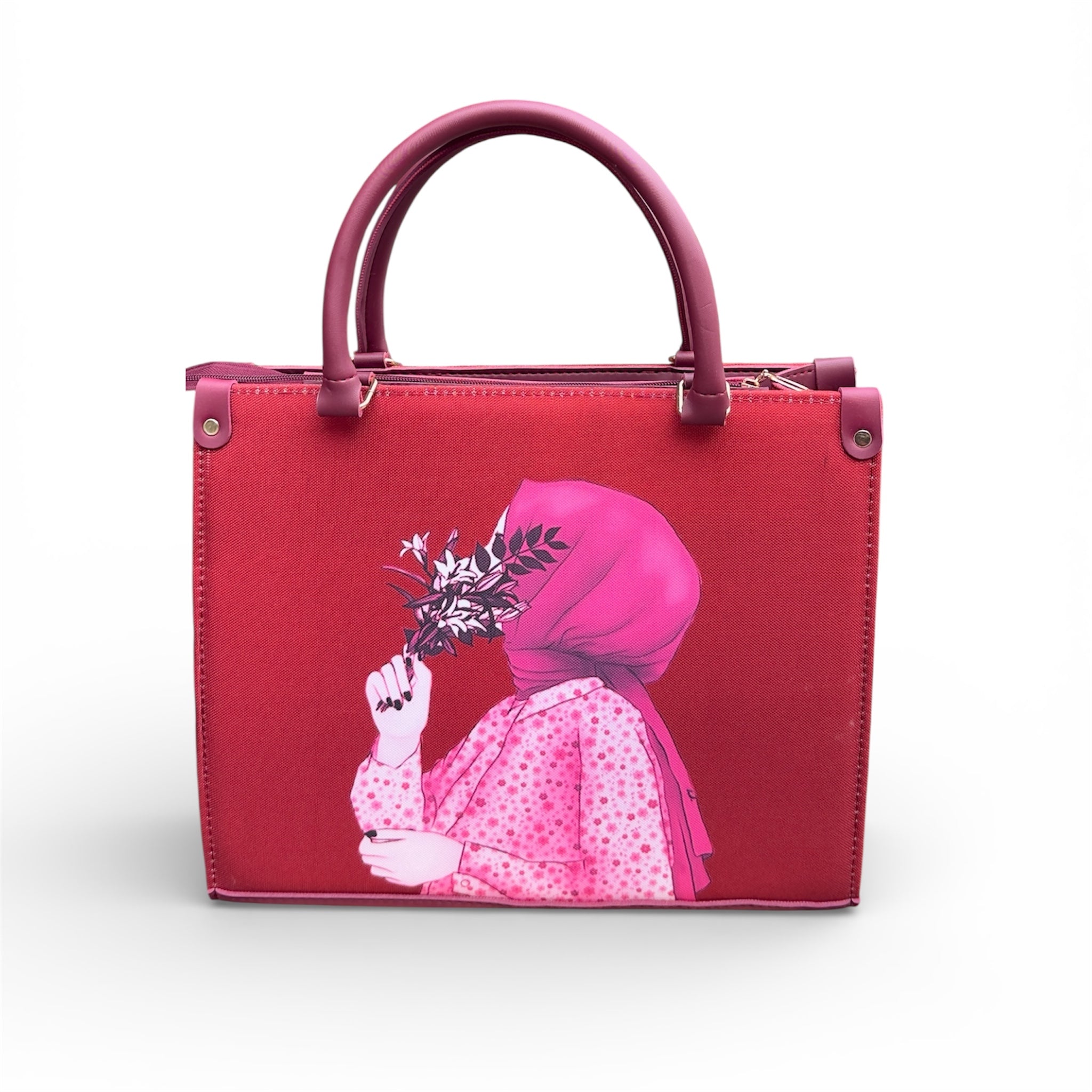 Hijab girl Red Canvas Tote bag