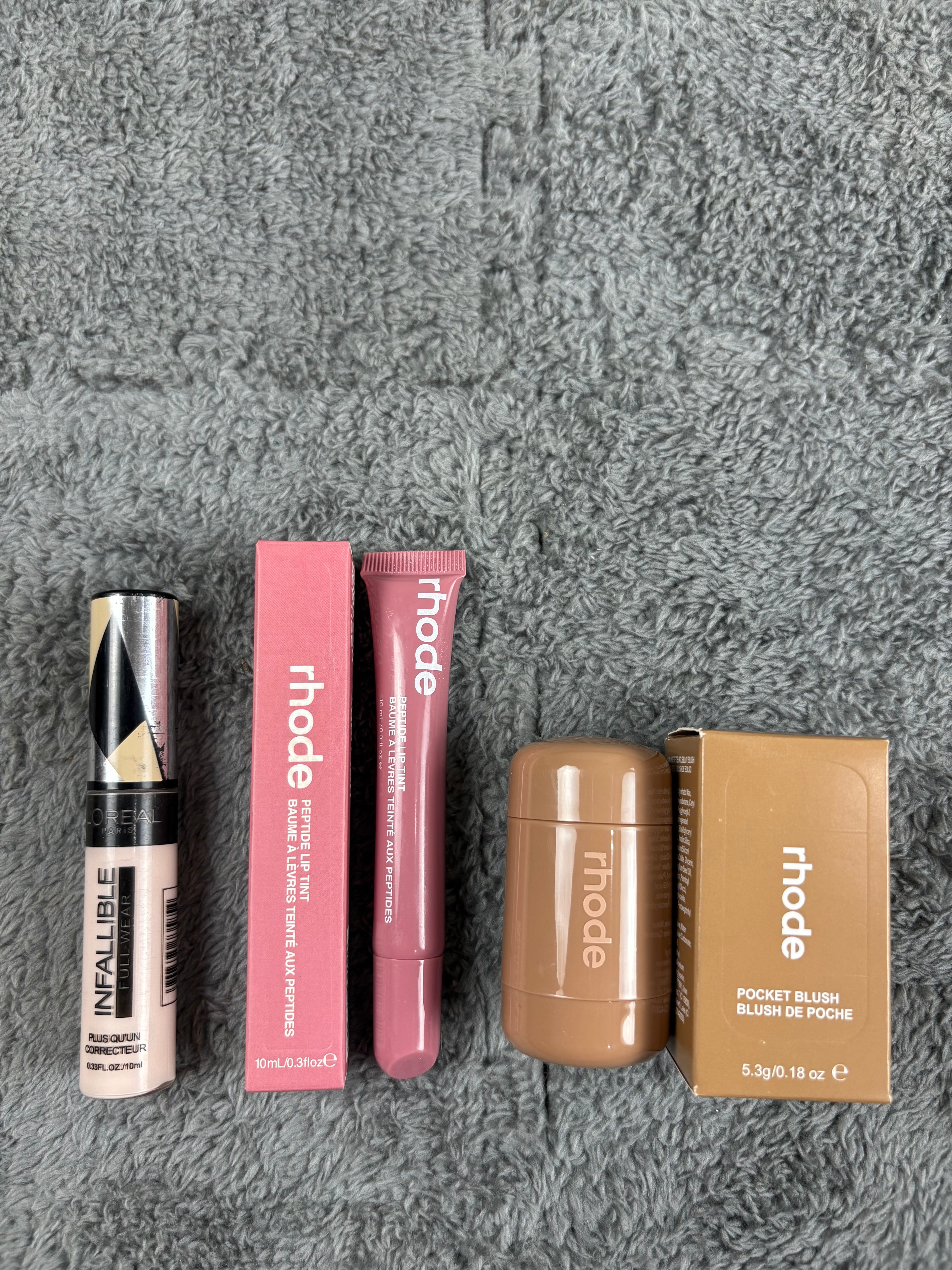 Rhode blush | rhode lipgloss | loreal infallable concealer  ( shades confirmed through whatsapp) u will receive msg after placing order