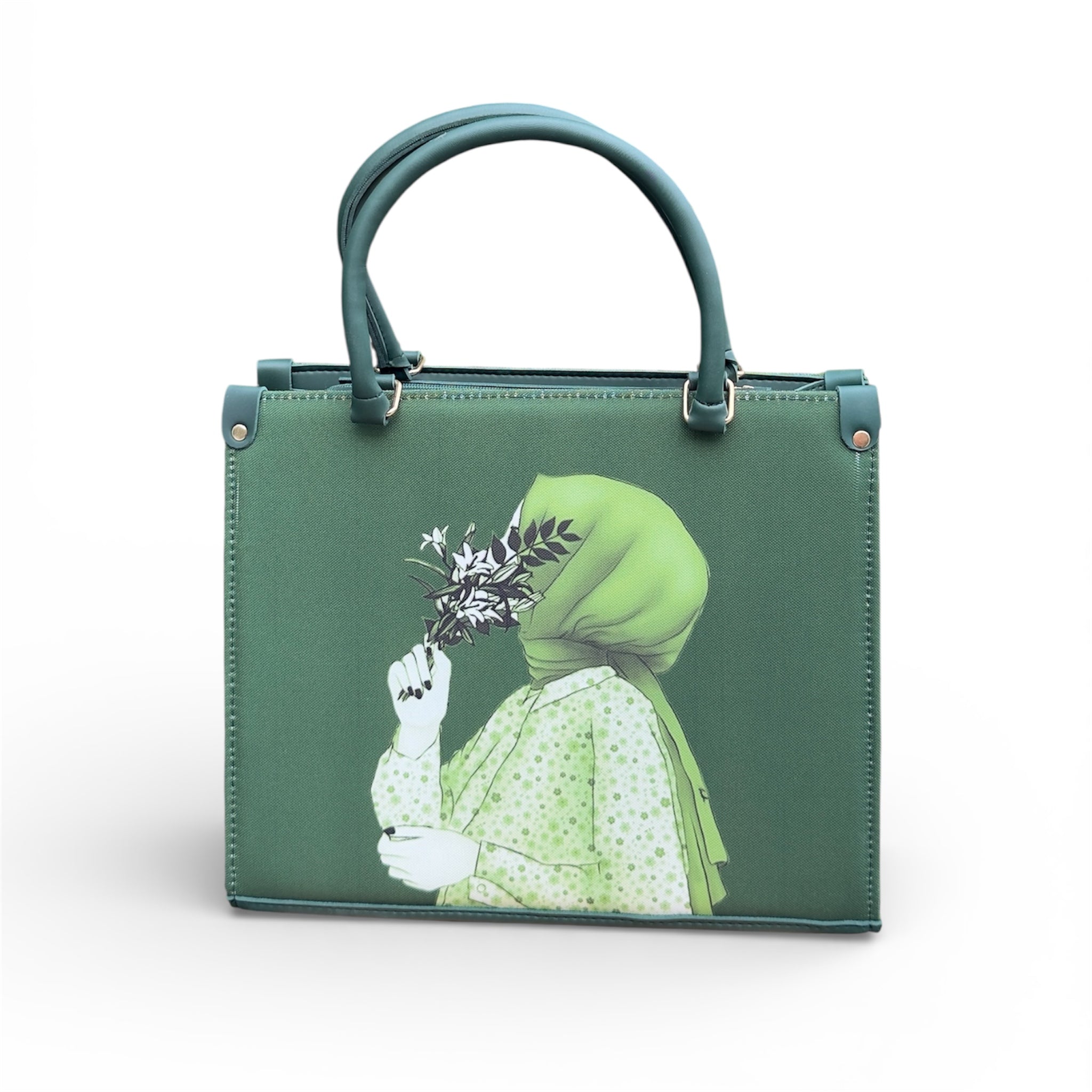 Hijab girl Green Canvas Tote Bag