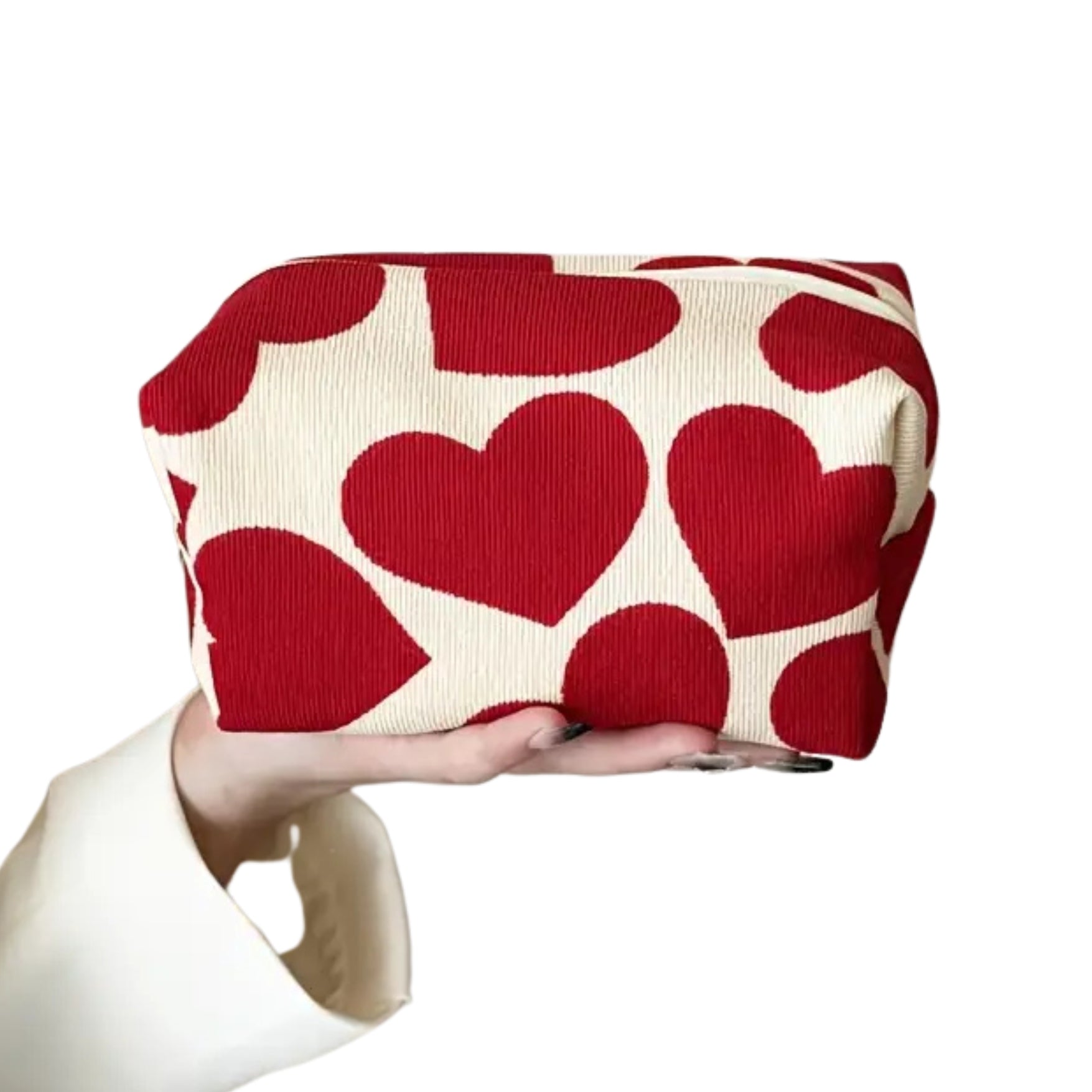 Red Heart Corduroy Makeup Pouch / Bag