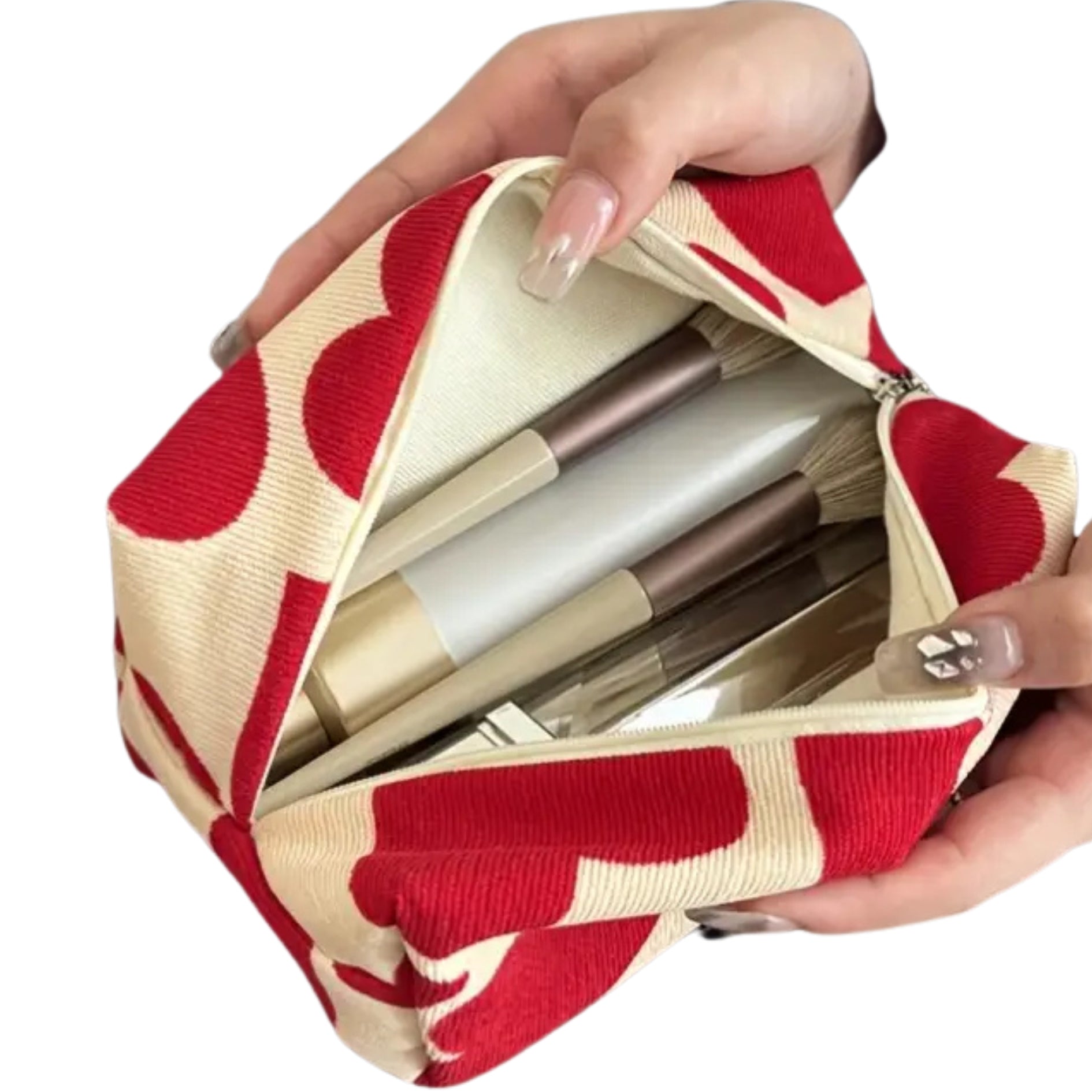 Red Heart Corduroy Makeup Pouch / Bag