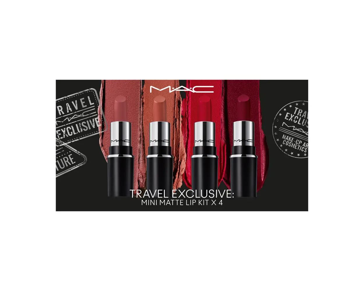 MAC Lipstick Travel Set (Pack of 4)Shades: Ruby Woo | Velvet Teddy | Mehr | Warm Teddy