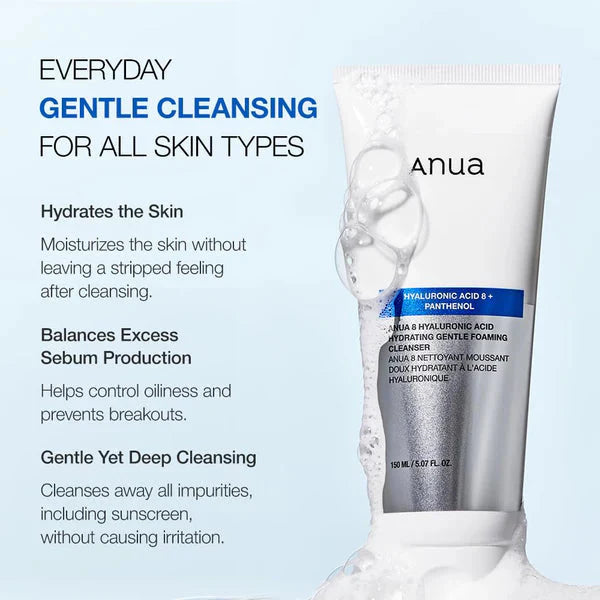 Anua 8 Hyaluronic Acid Hydrating Gentle Foaming Cleanser BEAUTYiNPK