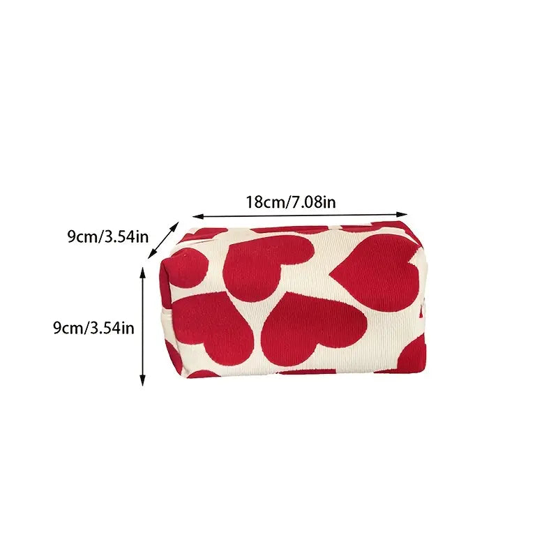 Red Heart Corduroy Makeup Pouch / Bag